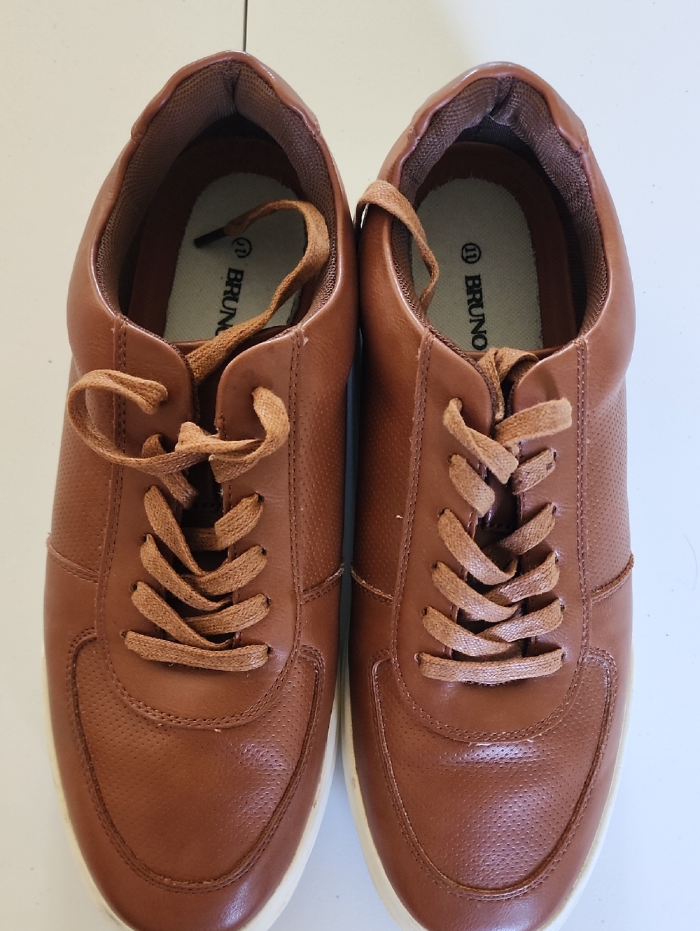 Bruno Men's Tan Leather Lace-Up Sneakers